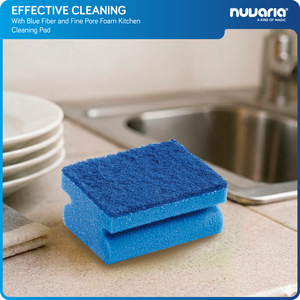 Spugna Abrasiva Antigraffio con Impugnatura Ergonomica, Fibra Blu e Schiuma a Pori Fini per Pulizia Cucina - Product Image 2