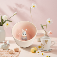 Großhandel Hengfei Keramik Porzellan Steinzeug 3D Hasen-Becher mit individuellem Logo, versteckter Hase, Oster-Kaffeetasse, spülmaschinen- und mikrowellengeeignet