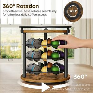 Wooden Multi Layer <b>Rotating</b> Storage <b>Rack</b> 3 Tiers Iron Frame For Coffee Pods And <b>Spice</b> Jars - Product Image 2