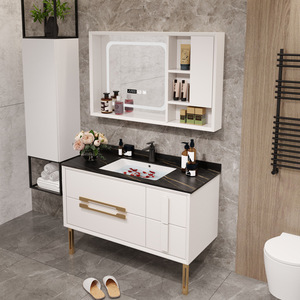 Armoire <span class=keywords><strong>de</strong></span> rangement blanche ou noire pour <span class=keywords><strong>salle</strong></span> <span class=keywords><strong>de</strong></span> <span class=keywords><strong>bain</strong></span>, lavabo sur pied, 1 pièce - Product Image 4