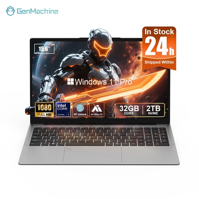 GenMachine Laptop Core Ultra7 155H 15.6 Inch Dual DDR5 M.2 NVME Win 11 Type-C 3.0 HD 3*USB3.0 TF PORT 3.5mm Audio Jack Factory