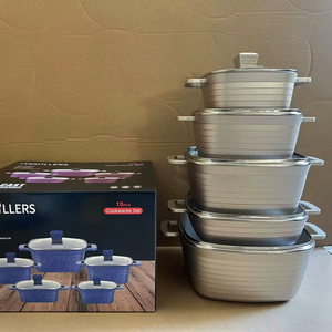 Lot de 10 casseroles carrées <span class=keywords><strong>en</strong></span> aluminium, 20/24/28/32 cm, avec faitout et poêle peu profonde 28 cm, revêtement antiadhésif effet marbre - Product Image 1