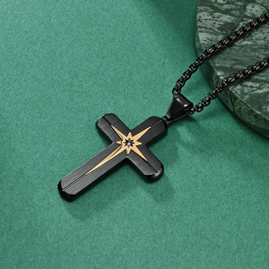 Collar Cristiano con Cruz Grabada Personalizada, Resistente al Agua, Collar con Cruz <span class=keywords><strong>de</strong></span> Acero Inoxidable Dorado <span class=keywords><strong>de</strong></span> <span class=keywords><strong>Jesucristo</strong></span> para Hombre, Venta al Por Mayor - Product Image 4