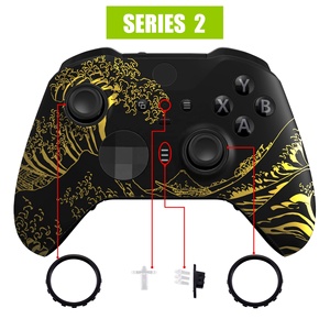 La Grande Vague d'Or de Kanagawa - Coque avant noire et anneaux d'accentuation pour manette Xbox One Elite Series 2 - Product Image 4