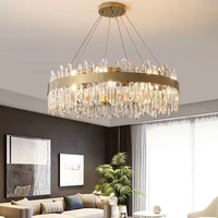 Lustres modernes de luxe en cristal K9 doré avec structure en acier inoxydable, indice de protection IP44, pour plafond intérieur dans le salon ou la chambre.