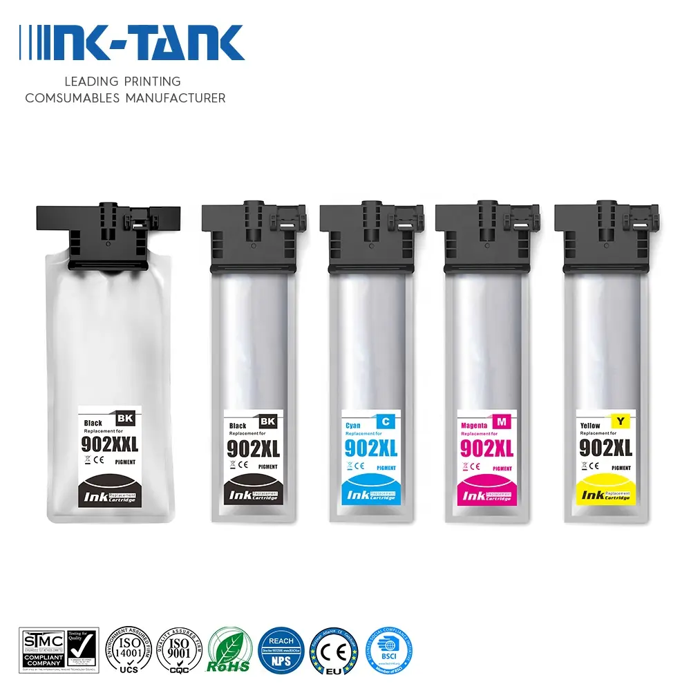 INK-TANK T902 902 XL T902XXL T902XL 902XL uyumlu renkli mürekkep püskürtmeli mürekkep torbası kartuşu Epson WorkForce Pro WF-C5210 WF-C5290