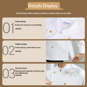 <span class=keywords><strong>Veste</strong></span> <span class=keywords><strong>de</strong></span> chef exécutif unisexe en polyester 100% à manches longues, imperméable, élastique, à chevrons, en spandex, pour hôtel étoilé - Product Image 3