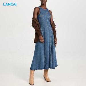 2025 verano nuevo producto vestido de mezclilla dobladillo plegable moda elegante Venta caliente sin mangas <span class=keywords><strong>Maxi</strong></span> vestido - Product Image 3