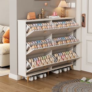 Zapatero ultrafino color crema, tipo vertical, para 6-10 pares, estante de almacenamiento para entrada. - Product Image 4