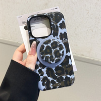 Étui de luxe antichoc magnétique à imprimé léopard avec support pour iPhone 17 16 15 Pro Max, coque deux-en-un en TPU et PC
