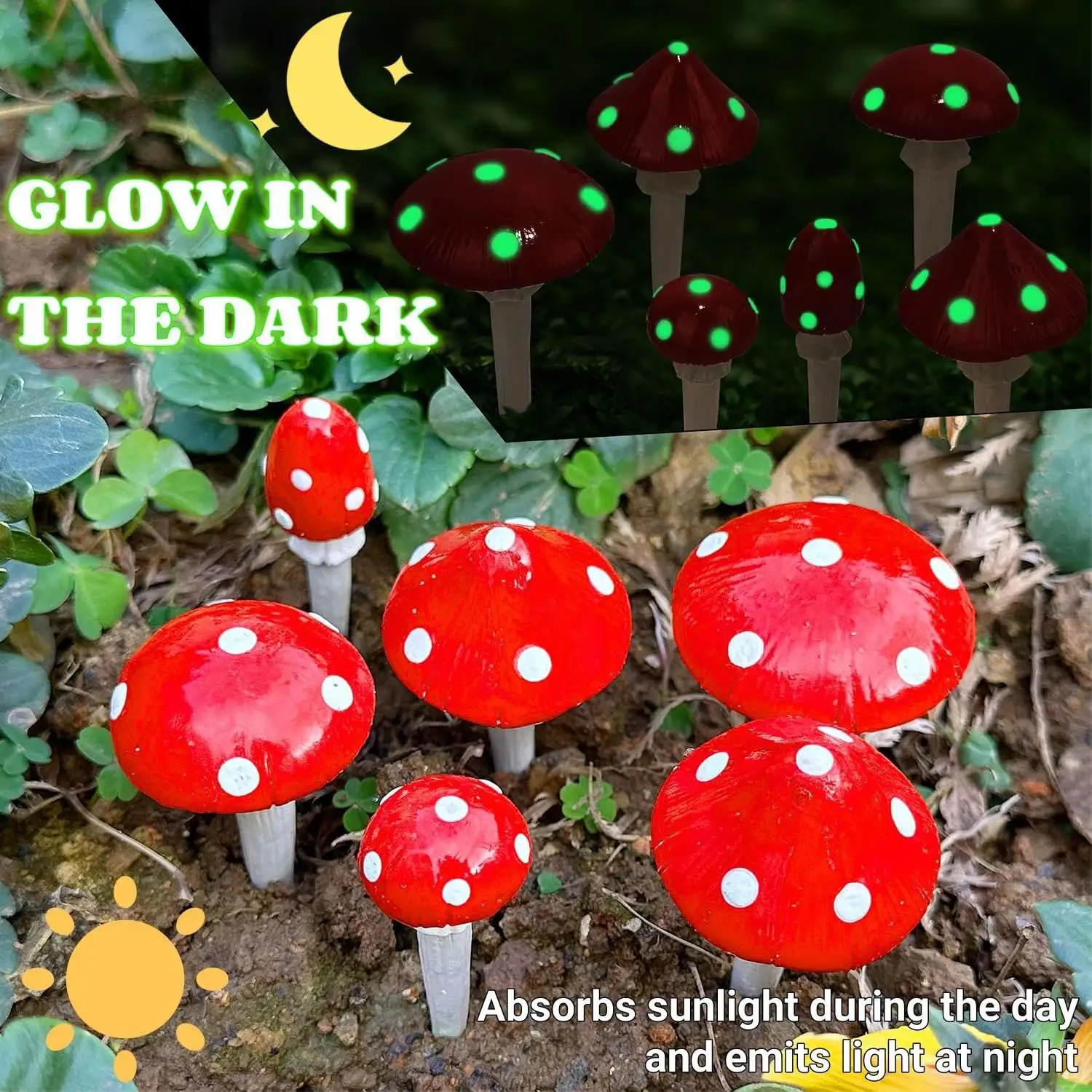 Аксессуары для сказочного сада, украшения для газона, светящиеся в темноте мини-фигурки красных грибов, миниатюрные статуи грибов