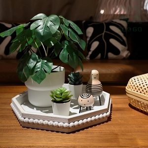 White Wood Beaded <b>Potted</b> <b>Succulent</b> Plant Holder Candy Custom Jewelry Display Stand Desk Storage Organizer - Product Image 3