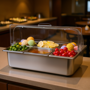 Bandeja de Servicio de Alimentos de Acero Inoxidable con 6 Compartimentos y Tapa Transparente para Uso en Restaurantes y Hoteles - Product Image 2