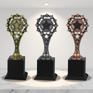Trophée en métal moulé sous pression sur le thème des étoiles POOJA GIFT CORPORATION, modèle 627, impression UV, base gravée au laser, portable pour les jeux sportifs - Product Image 1