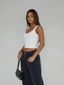 Camiseta sin Mangas para <span class=keywords><strong>Mujer</strong></span>, Cuello Redondo, Espalda Deportiva, Tejido Acanalado, Ajustada, Estilo Básico para Adolescentes, Camiseta Corta Informal <span class=keywords><strong>de</strong></span> Punto Acanalado - Product Image 2