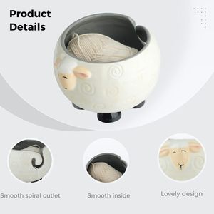 Grand bol à laine en céramique en forme de <span class=keywords><strong>mouton</strong></span> pour le crochet, support de fil à tricoter, outil artisanal fait main, travaux d'aiguille et décoration - Product Image 5