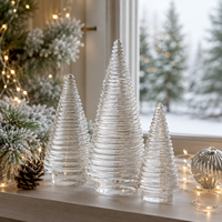 Ensemble de 3 arbres de Noël en verre côtelé, décorations de table pour les fêtes, en couleurs assorties