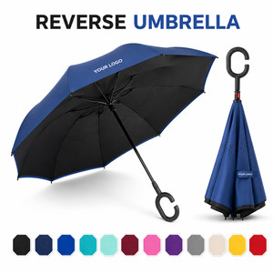 Custom Logo Double Layer Inverted Reverse <b>Umbrella</b> C-Shape Handle Windproof Self-Standing <b>Large</b> <b>Umbrella</b> for Rain Car Travel - Product Image 1