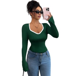 <span class=keywords><strong>T</strong></span>-shirts à manches longues pour femmes, <span class=keywords><strong>t</strong></span>-<span class=keywords><strong>shirt</strong></span> en coton <span class=keywords><strong>côtelé</strong></span> extensible, coupe ajustée pour femmes - Product Image 5