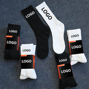 Men's Crew <b>Socks</b> <b>Black</b> Knitted Logo Print Daily Wear Regular Style - Product Image 1