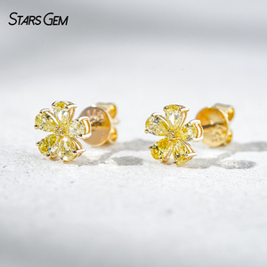 Boucles d'oreilles en diamant de laboratoire, or jaune 10K, taille poire, 0,4 carats au total, couleur jaune, clarté VS, diamant de laboratoire cultivé, boucles d'oreilles à clous - Product Image 2