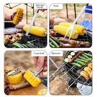 Ensemble d'outils de barbecue en acier inoxydable 18 pièces avec nettoyeur de grille, spatule, fourchette, brosse à huile - Durable, portable, pour le camping en plein air