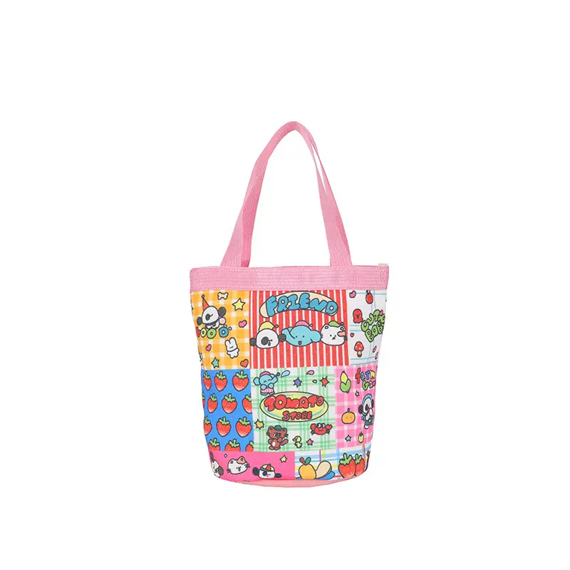 2023 Cute Illustration Bucket Canvas Korean Girl Mom Bag Picnic Bag Handheld Gift Bag Wholesale
