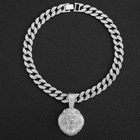 Collier chaîne cubaine Miami avec pendentif tête de lion en or 24 carats, tendance hip-hop pour homme NL2215