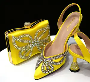 Sepatu dan Tas Desain Terbaru untuk Pesta Pernikahan Sepatu dan Tas Set Dihiasi dengan Berlian Imitasi Pompa Sepatu Wanita Pengantin