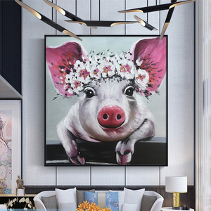 Mintura handmade Canvas bức tranh động vật tùy chỉnh bán buôn nhà trang trí nghệ thuật Pop tường trang trí nội thất Pig mặc hoa bức tranh - Product Image 1
