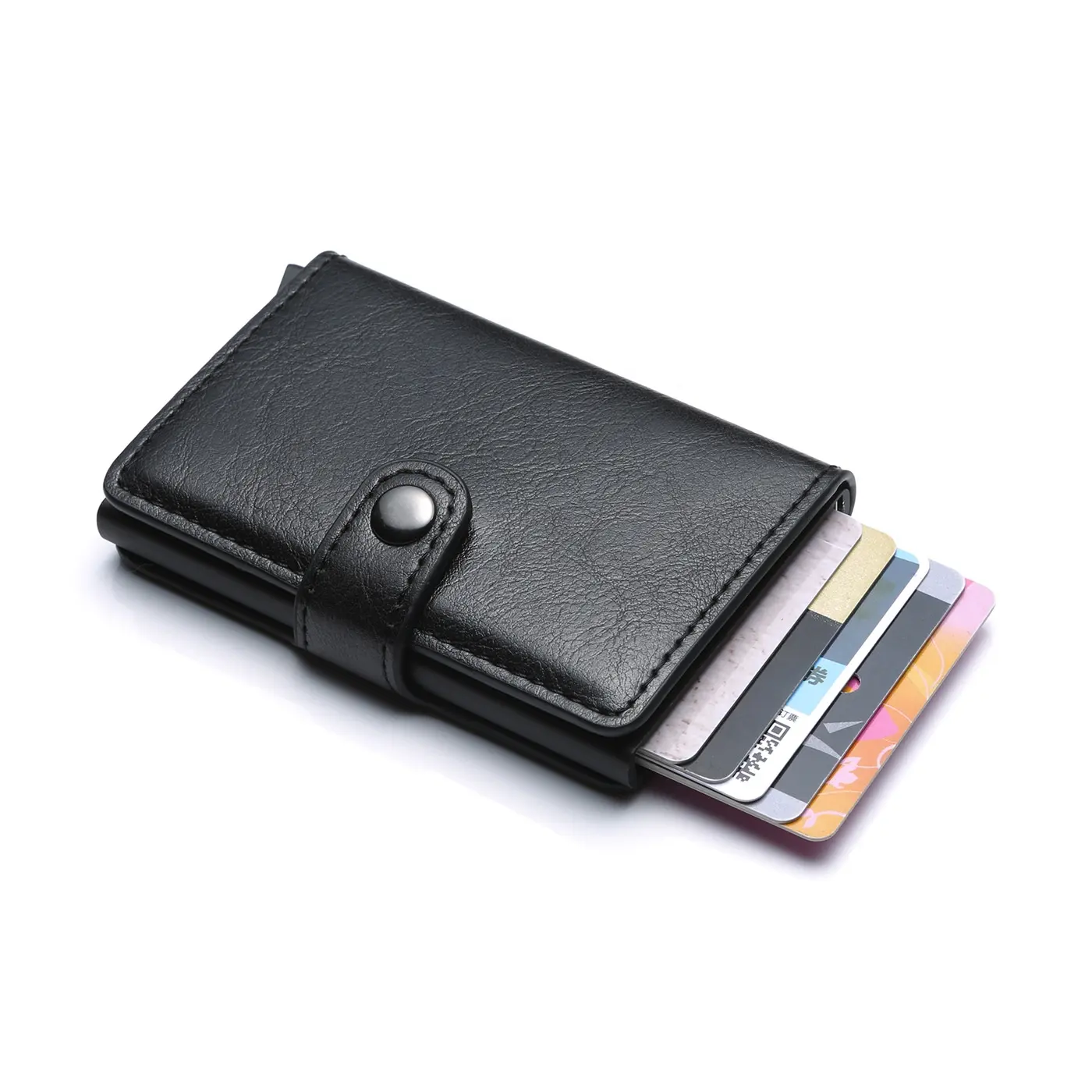 RFIDクレジットカードホルダーPuレザーウォレットアルミウォレットポップアップRFIDクレジットカードホルダーウォレット男性女性用