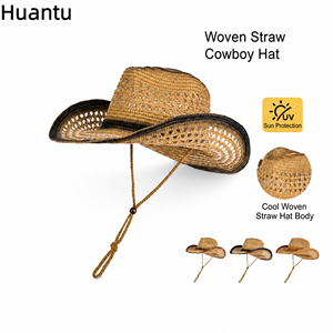 Chapeau de cowboy occidental en paille pour l'été, protection solaire, style rétro ethnique <span class=keywords><strong>Fedora</strong></span>, pour femmes et hommes, vente en gros - Product Image 1