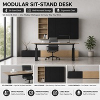Bureau de direction en bois ATWOKA, réglable en hauteur, avec structure en métal noir et gestion des câbles
