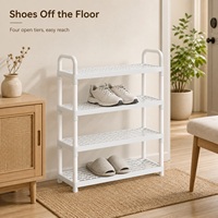 Étagère à chaussures en plastique blanc à 4 niveaux, organisateur de chaussures autoportant avec étagères ouvertes pour l'entrée, le couloir, le placard