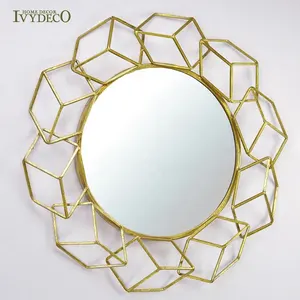 IVYDECO Hot Selling Antique Wall Mirror Decorative Rose Gold Mirror Luxury Flower Round Mirrors Hotel Living Room Home Decor