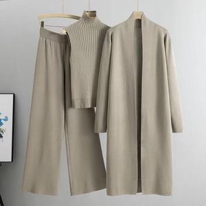 Ensemble de survêtement 3 pièces <span class=keywords><strong>vintage</strong></span> pour femme, motif uni, en toile respirante et écologique, teinture unie, style décontracté pour le quotidien - Product Image 1