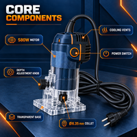 Défonceuse de précision OEM/ODM 580W 30000 tr/min pour le travail du bois et le refinition des bords – Conception compacte et découpe de haute précision