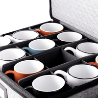 Support à café moderne en tissu pliable et empilable pour 24 tasses avec couvercle à compartiments et poignées (gris foncé) pour usage domestique