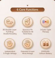 Masseur pour les mains avec airbags pour les doigts, massage du poignet, double luminothérapie, grand écran tactile, 3 modes, 3 niveaux, minuterie, mémoire
