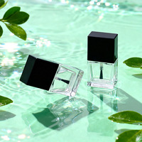 Flacon de vernis à ongles en verre transparent carré plat de luxe de 10 ml, avec bouchon et pinceau, rechargeable, pour échantillons de parfum, cosmétiques