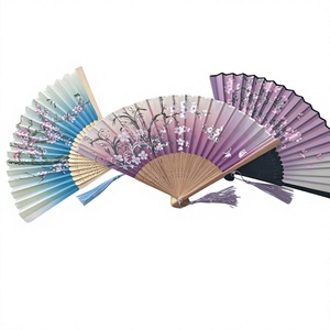 Handmade Painted Wood Folding <b>Fan</b> Modern Floral Design <b>Pink</b> Blue Purple Colors Natural Shape Art Collectible Decorative Gift - Product Image 1