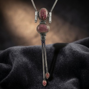 Art Palace 925 Silver Natural Stone Lariat <b>Necklace</b> With Tassel Design Vintage Style Snake Chain Unisex Everyday Wear - Product Image 1