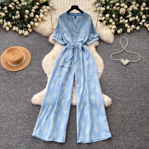 Nuevo Mono con Cuello en V 2026, Pantalones Anchos de Pierna Recta con Estampado de Puntos, Cintura Alta, Estilo Casual - Product Image 2