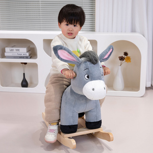 Cheval à bascule gris en bois pour enfants de 2 à 6 ans, jouet animal à bascule - Product Image 2