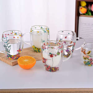 <span class=keywords><strong>Mug</strong></span> à <span class=keywords><strong>double</strong></span> <span class=keywords><strong>paroi</strong></span> avec motif floral, 250 ml, 350 ml, verres à jus et à café avec poignée - Product Image 2