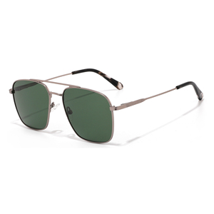 Unisex Pilot Sunglasses Full Rim Rectangle Metal Frame Green Polarized Lens UV400 Protection Temple Outside Outdoor Adult - Product Image 1