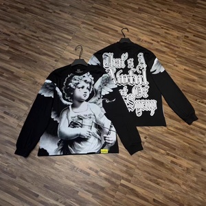 25ss <span class=keywords><strong>COUG</strong></span> Estilo Americano Moda Urbana Marca de Algodón con Estampado Digital Camiseta de Manga Larga Casual de Corte Holgado para Parejas del Mismo Estilo - Product Image 1