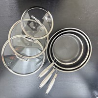 Ensemble de 6 poêles Diamond Shield avec couvercles en verre trempé, poêles de 8, 10 et 12 pouces, compatibles avec toutes les plaques de cuisson