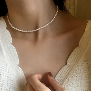 Collar de perlas de imitación eManco de 3 mm, ovalado, blanco, de acero inoxidable, cadena para clavícula para mujer, venta directa de fábrica. - Product Image 6