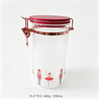 Pot de rangement en verre imprimé hermétique pour Noël, pot à biscuits et bonbons avec couvercle à clip en bambou pour cuisine et garde-manger
